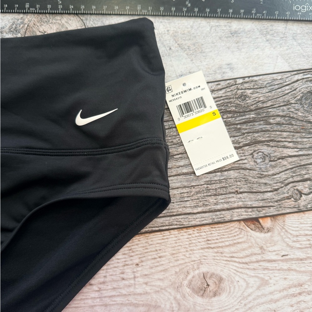 Nike Black High Waisted Bikini Bottom Small Athletic Swimwear Swoosh sporty boho - Picture 4 of 10